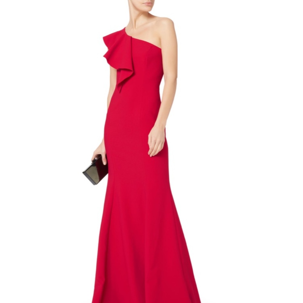 Petite JayGodfrey poppy red one shoulder gown